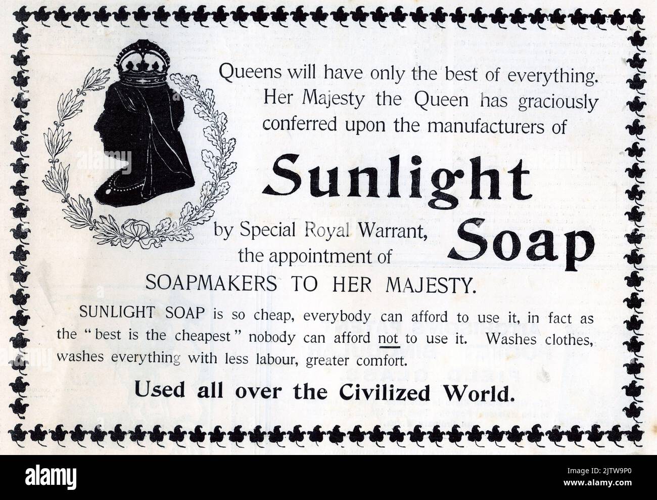 Advertisement for Sunlight Soap in an English newspaper, 1896 Stock Photo