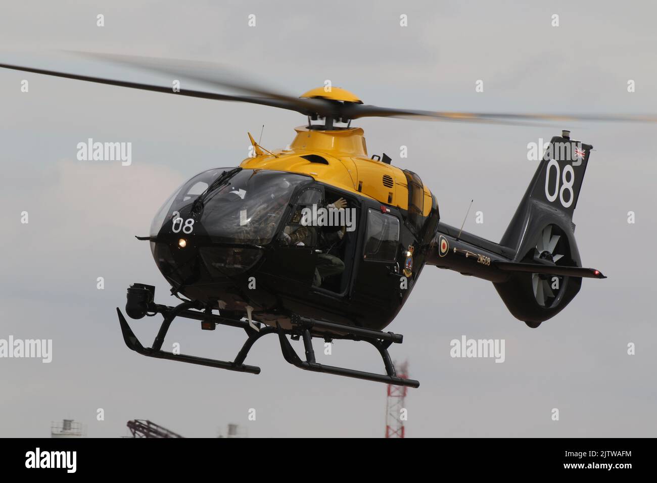 ZM508, an Airbus Helicopters Juno HT1 operated by 1 Flying Training School, Royal Air Force, arriving at RAF Fairford in Gloucestershire, England, to participate in the Royal International Air Tattoo (RIAT) 2022. Stock Photo