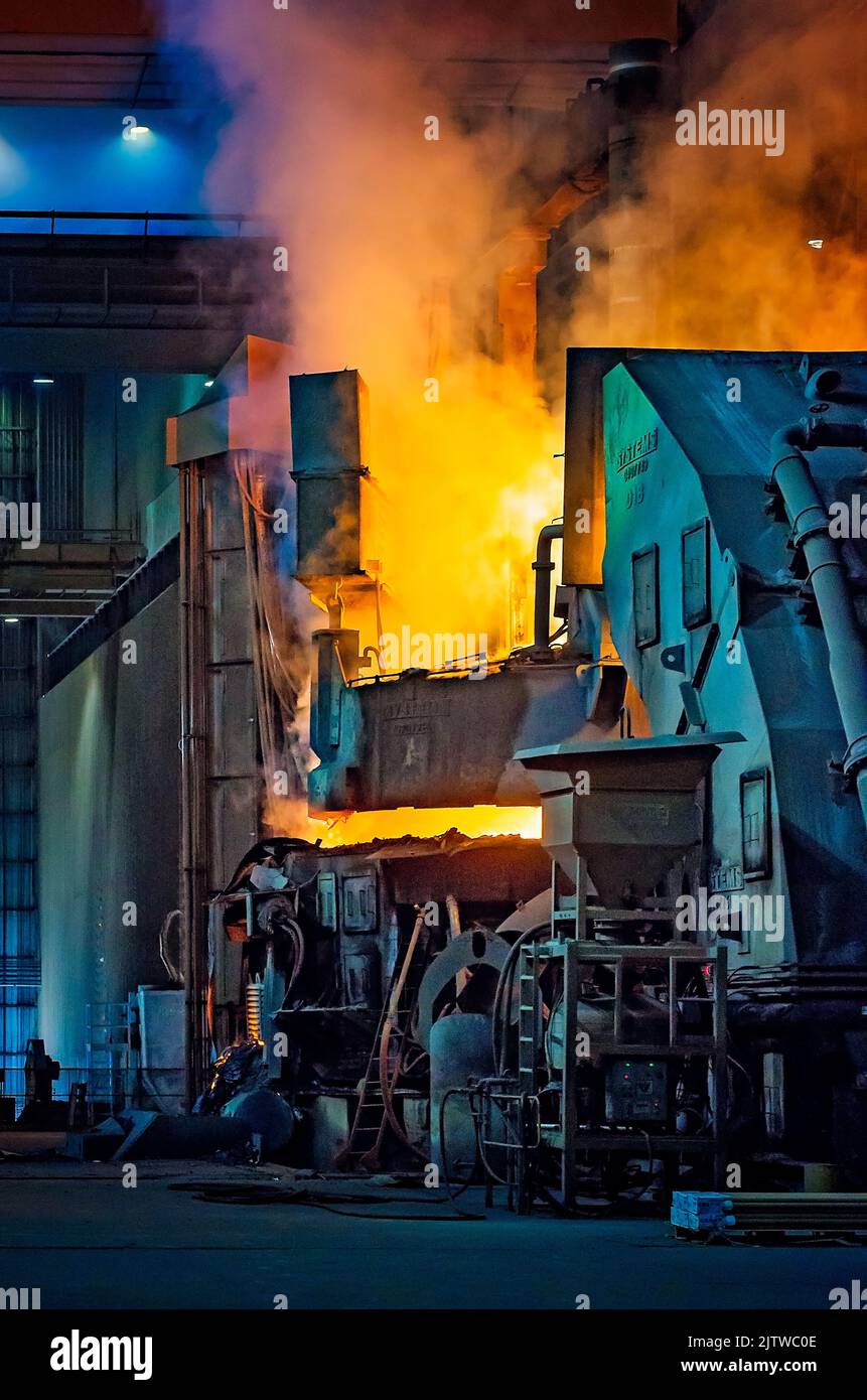 Scrap metal is transferred to an electric arc furnace in the melt shop