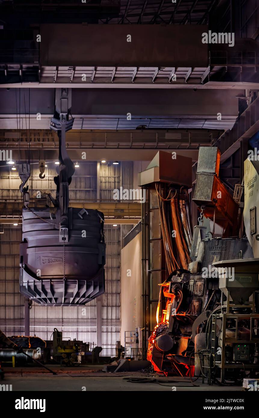 Scrap metal is transferred to an electric arc furnace in the melt shop
