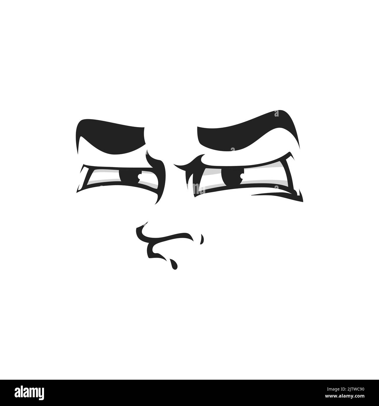 Cartoon face vector suspecting emoji. Doubt facial expression with eyes look sullenly and closed mouth. Suspect funny feelings isolated on white background Stock Vector
