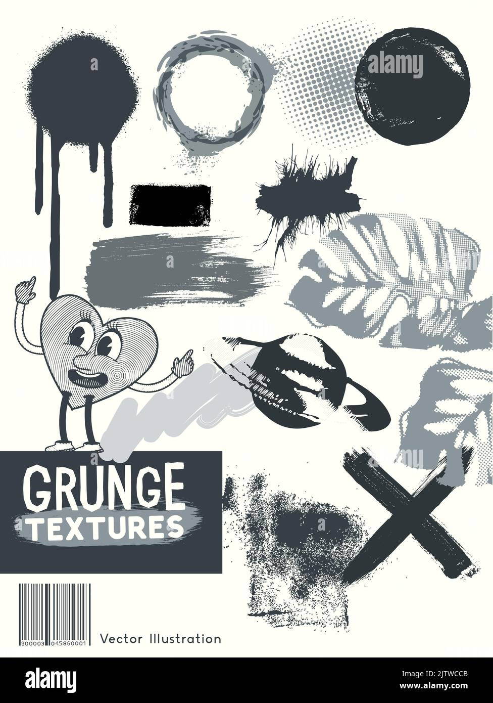 A collection of grunge paint and spray marks. Texture vector illustration. Stock Vector