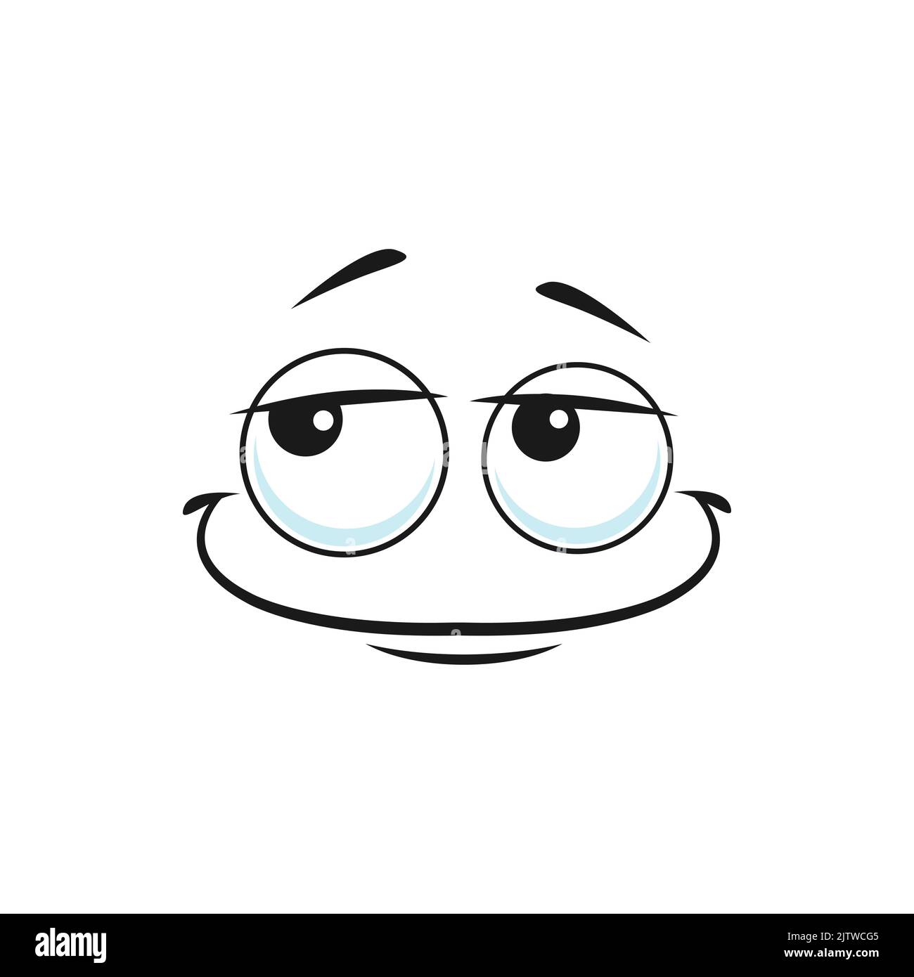Cartoon Smiling Face Vector Dreamy Emoji With Thoughtful Smile And