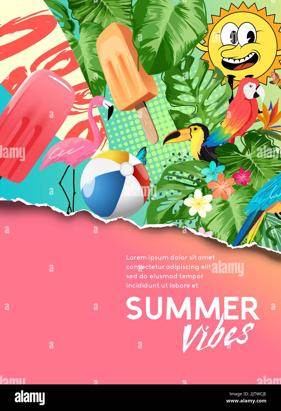 Colourful summer holiday background mash up layout. vector illustration Stock Vector