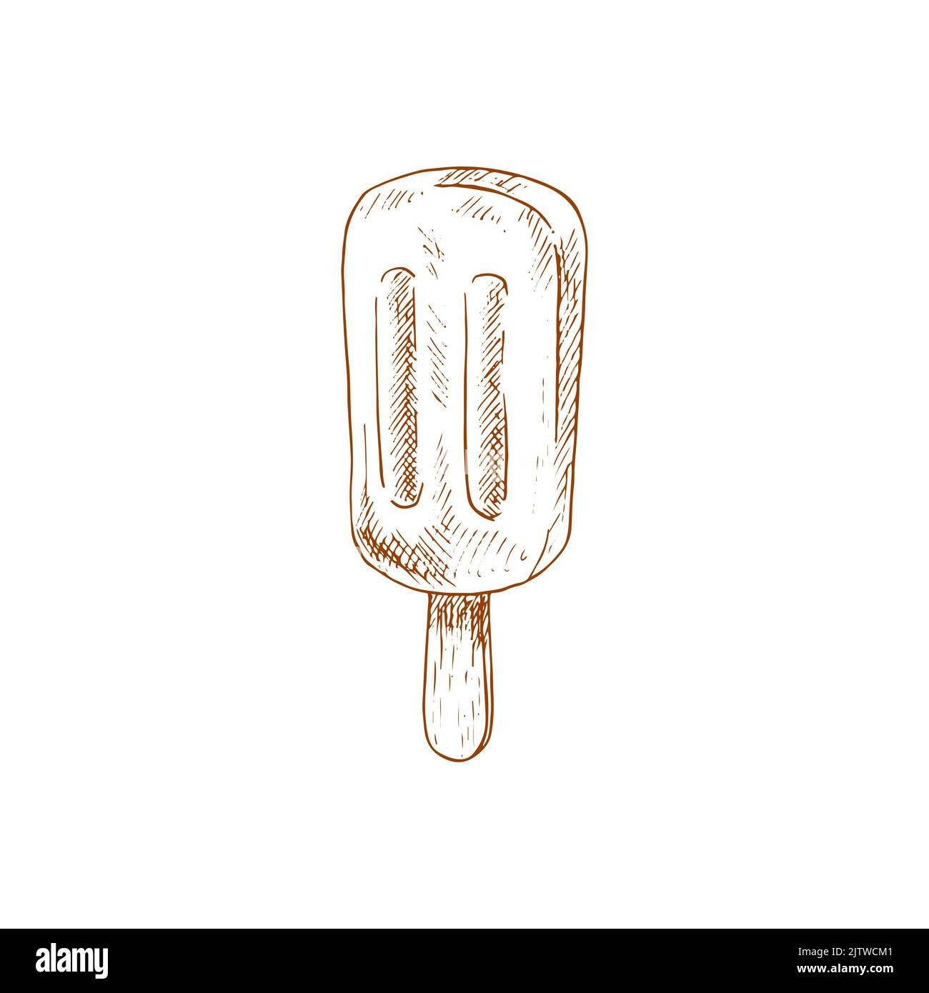 Sketch popsicle ice cream, vector sweet dessert with chocolate glaze