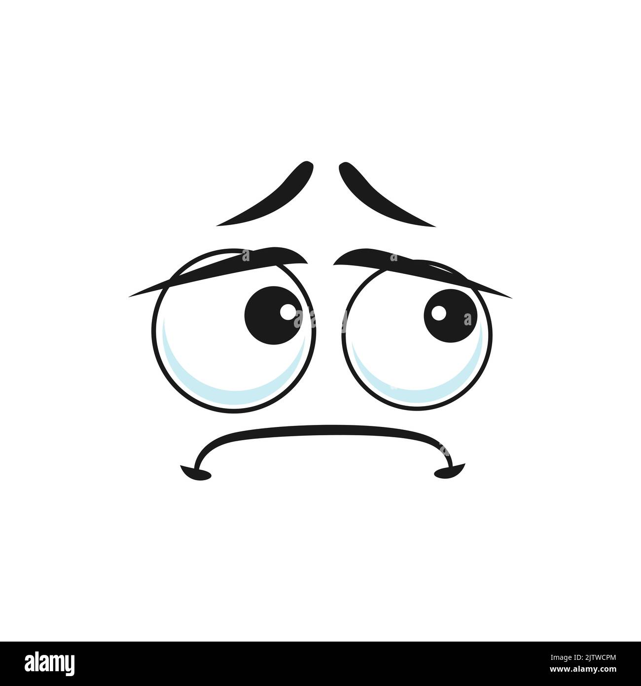 Cartoon sad face, vector unhappy or upset emoji, pained facial ...