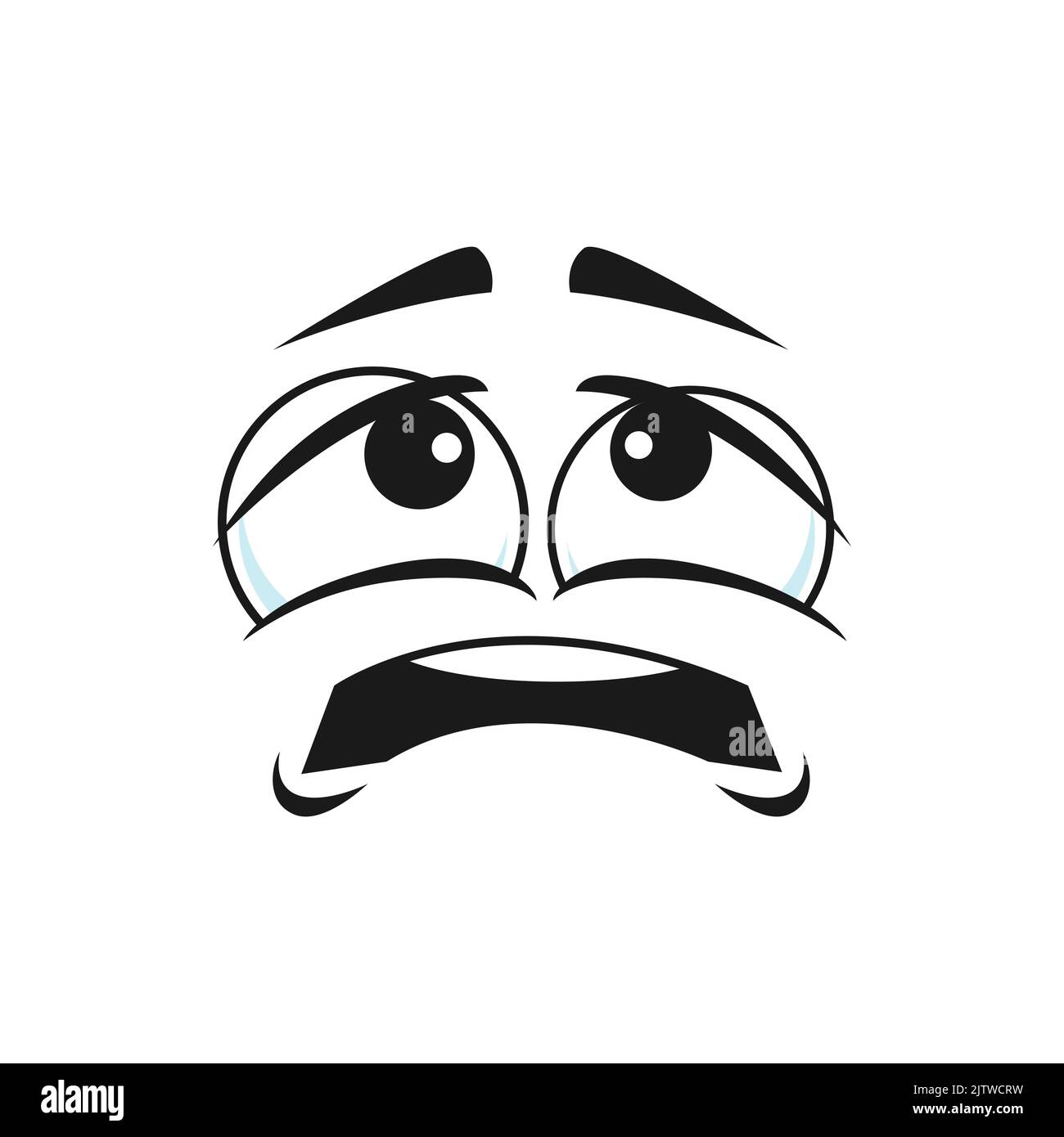 Cartoon upset face emoji, vector character boring or suffering feelings