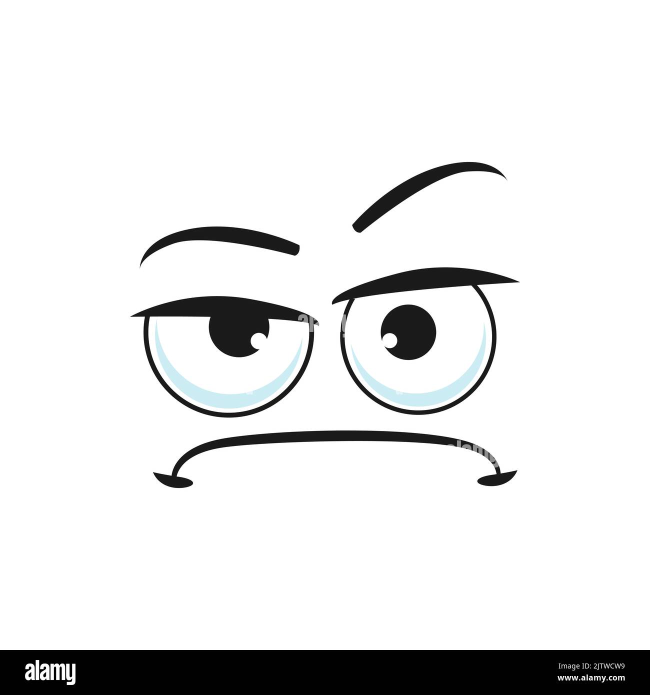 Cartoon face vector suspecting emoji with squinted eyes look sullenly and closed mouth with corners curved down. Doubt facial expression, suspect funny feelings isolated on white background Stock Vector