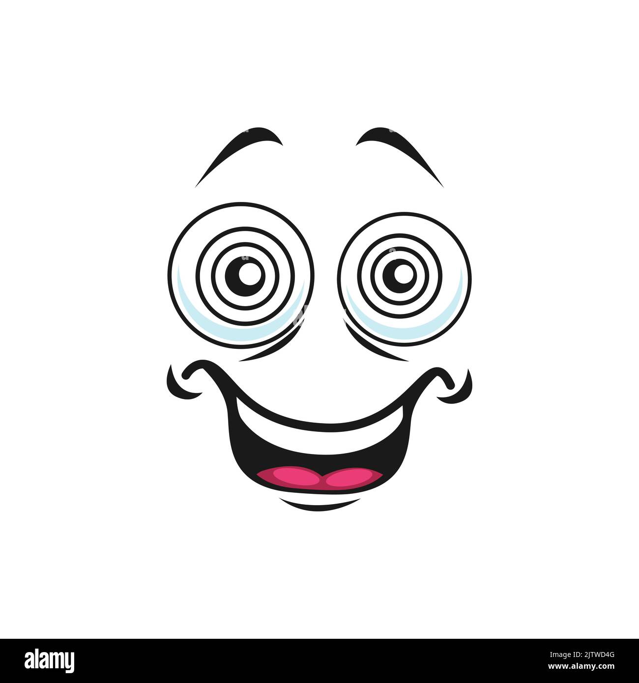 Hypnotized cartoon face isolated vector delighted smile facial emoji of