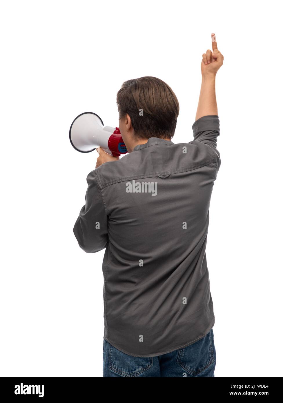 man with megaphone showing middle finger Stock Photo - Alamy