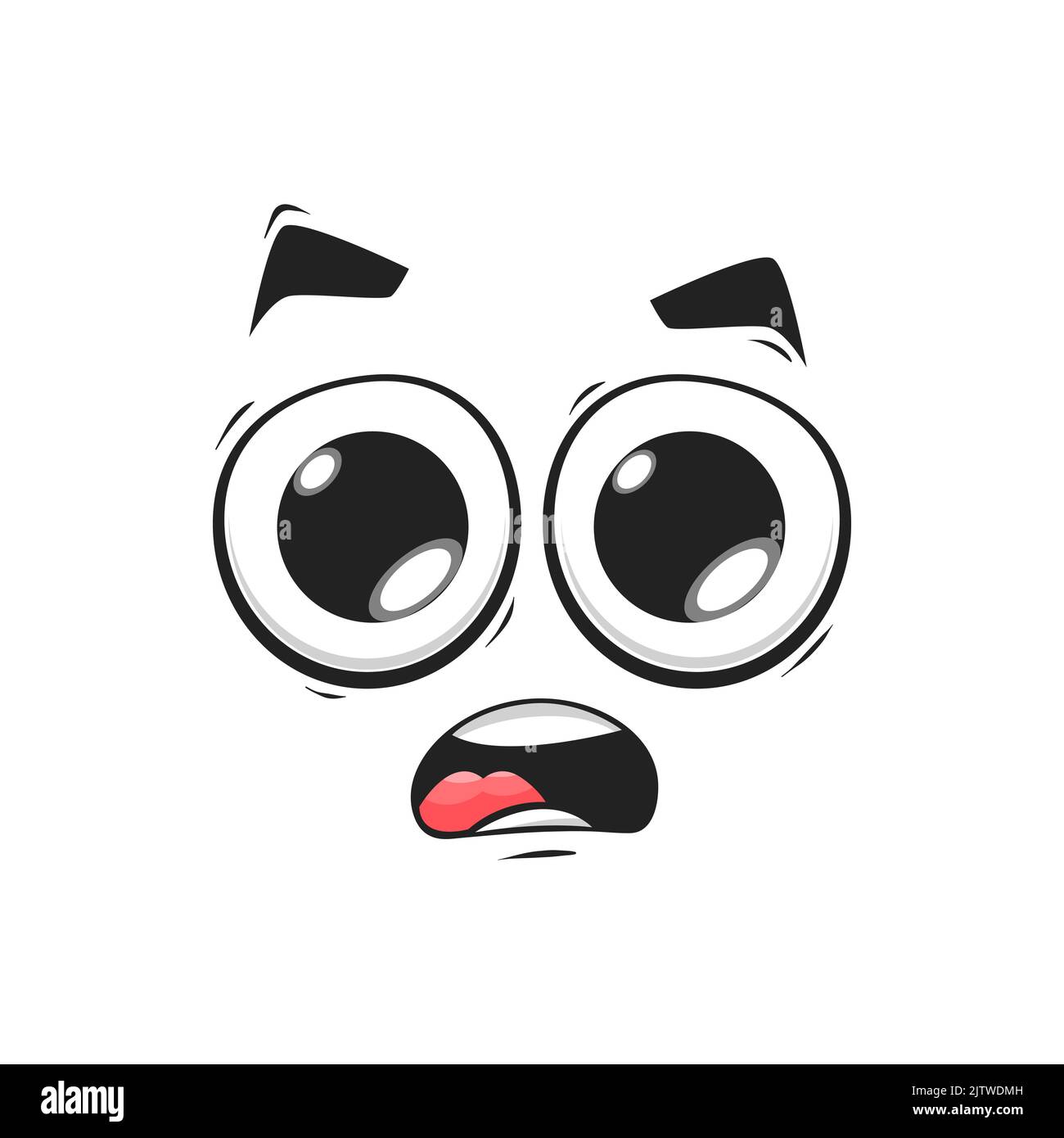 Cartoon wow face, funny surprised or shocked emoji, astonished vector character. Dumbfounded facial expression with wide open mouth and goggle eyes is Stock Vector