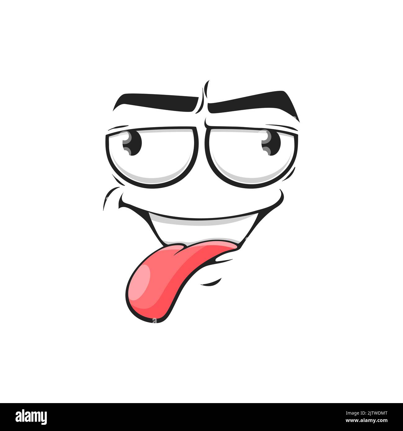 Cartoon face show pink tongue, vector teasing facial expression, funny emoji. Naughty comic character emotion fooling isolated on white background Stock Vector