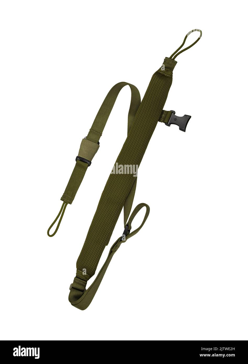 Nylon shoulder strap for a gun isolated on white background. Belt for
