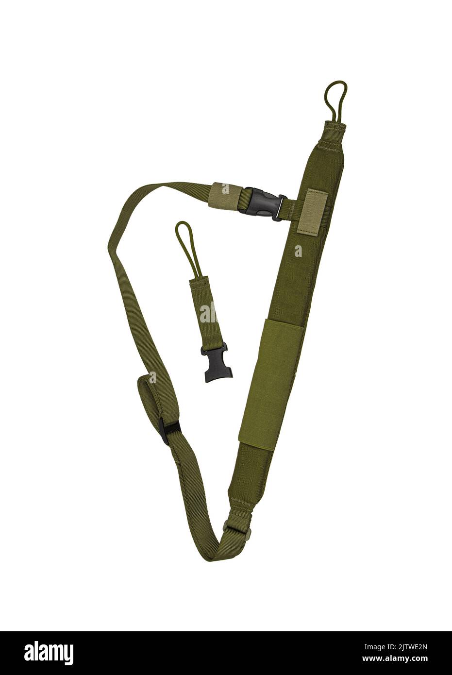 Nylon shoulder strap for a gun isolated on white background. Belt for