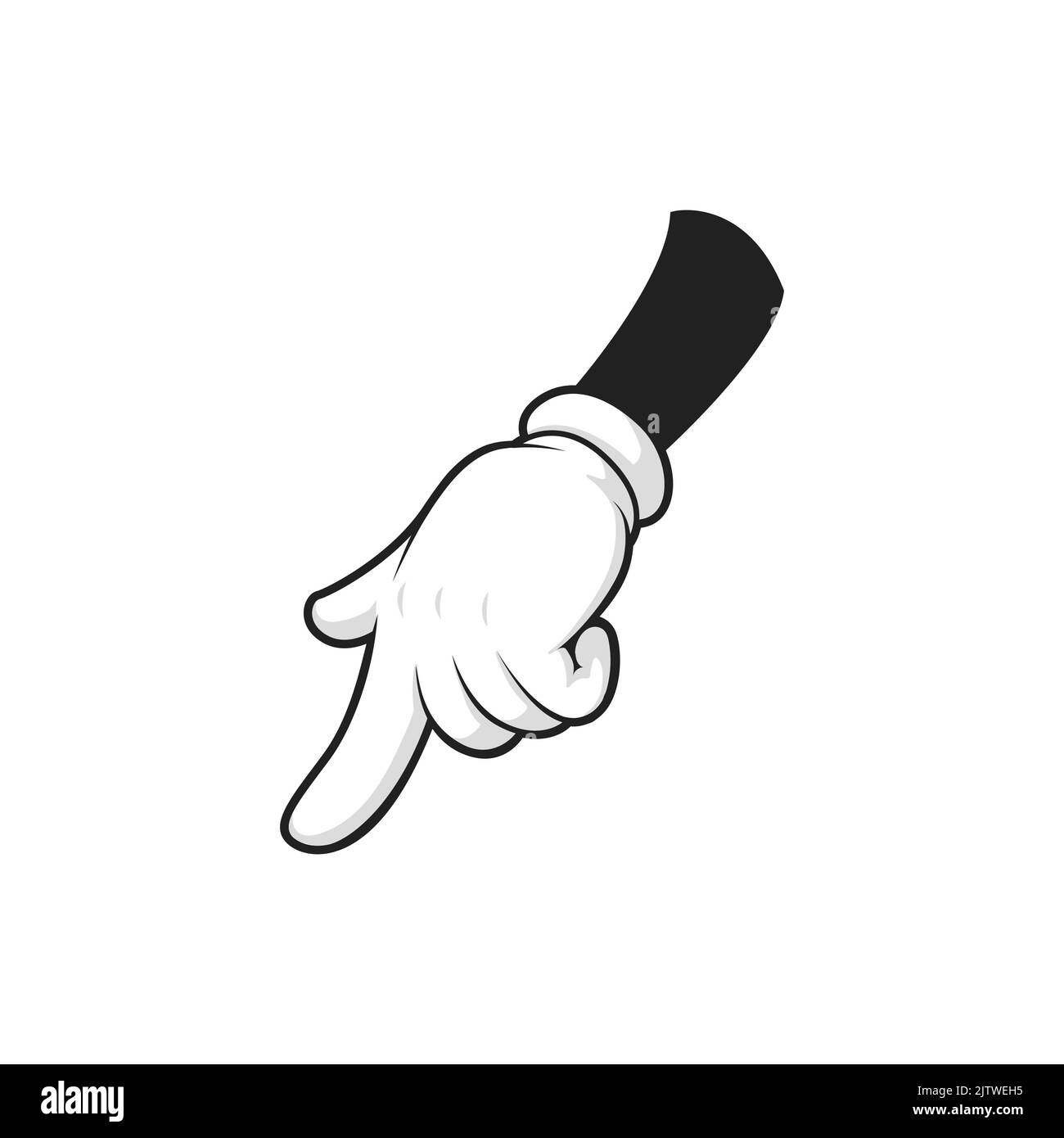 Hand in glove gesture with index finger pointing down isolated cartoon