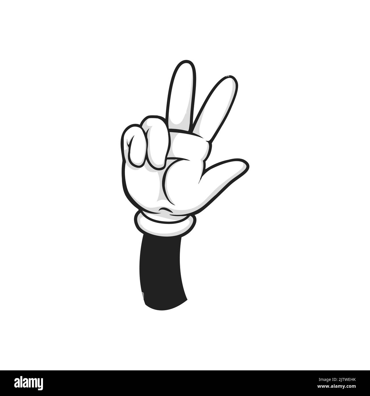 Hand in glove showing three fingers up isolated cartoon body language gesture. Vector human arm