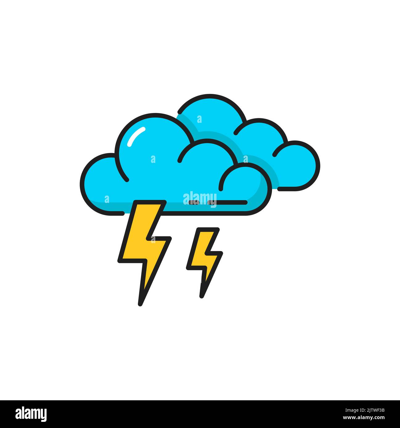 Weather forecast color outline icon of thunderstorm, vector cloud and lightning pictogram
