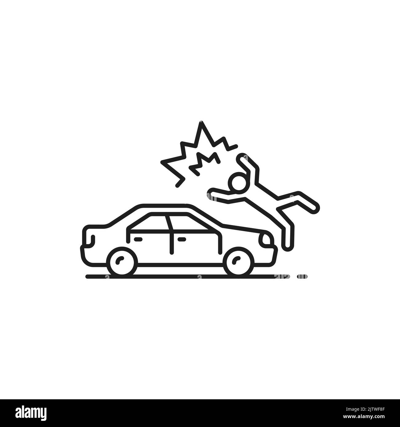 Car crash or road collision with pedestrian thin line icon. Road crash