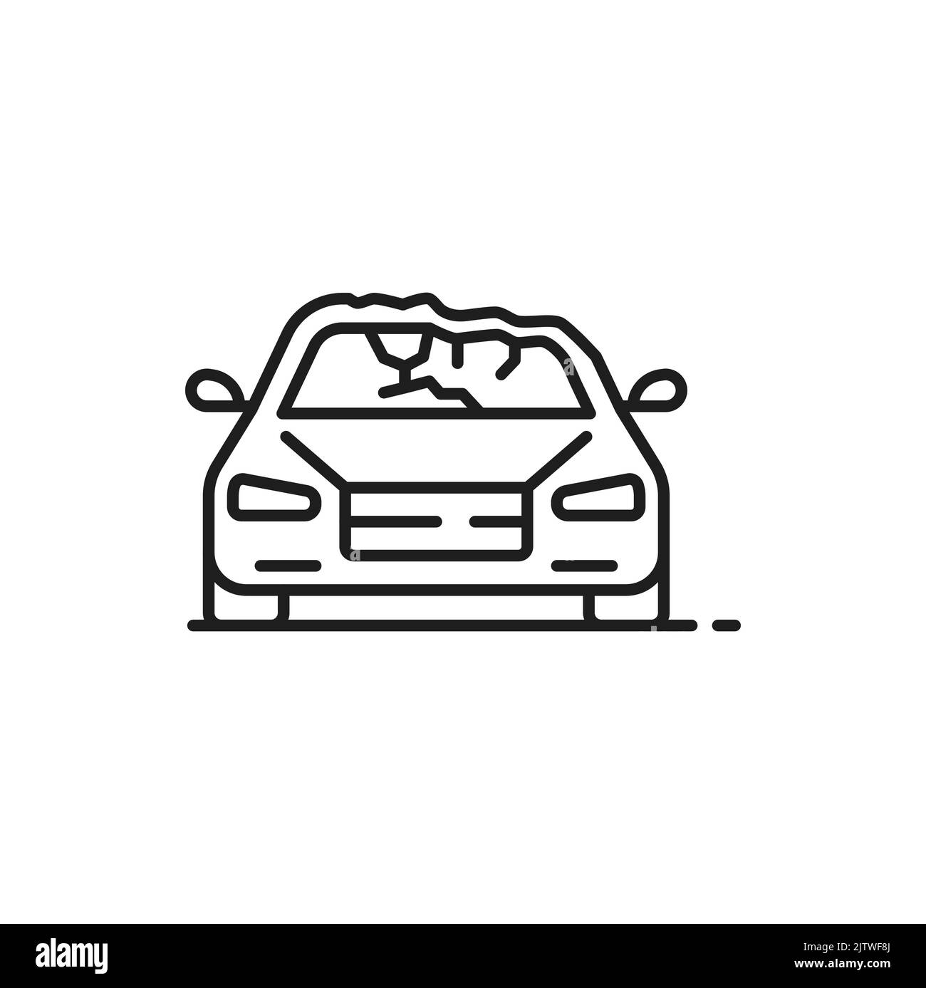 Car collision, road accident or crash line icon. Outline sign of car with damaged roof after overturning. Vehicle insurance, collision thin line vector icon or automobile damage in disaster pictogram Stock Vector