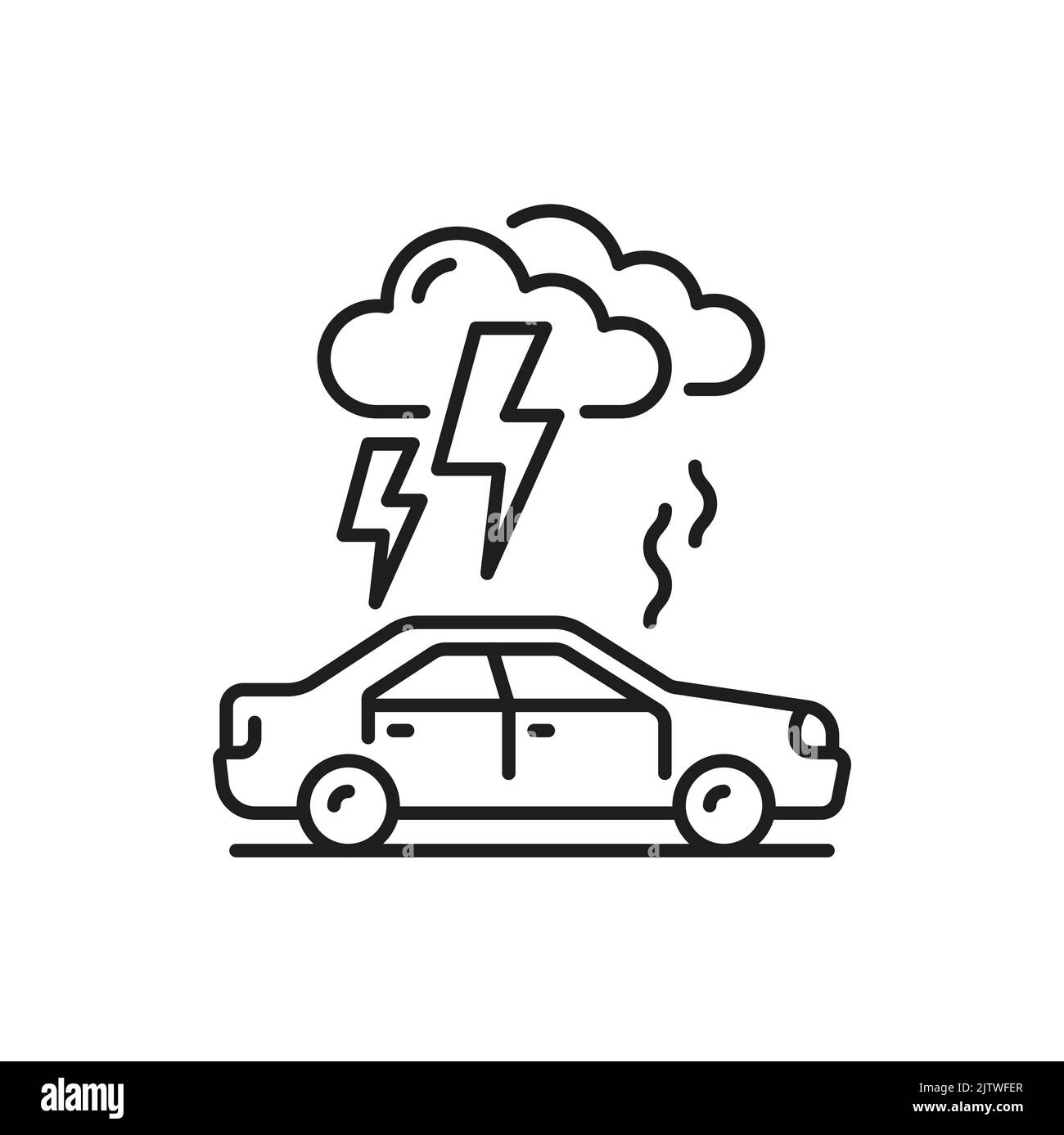 Car damage in natural disaster insurance cover line icon. Car damage by