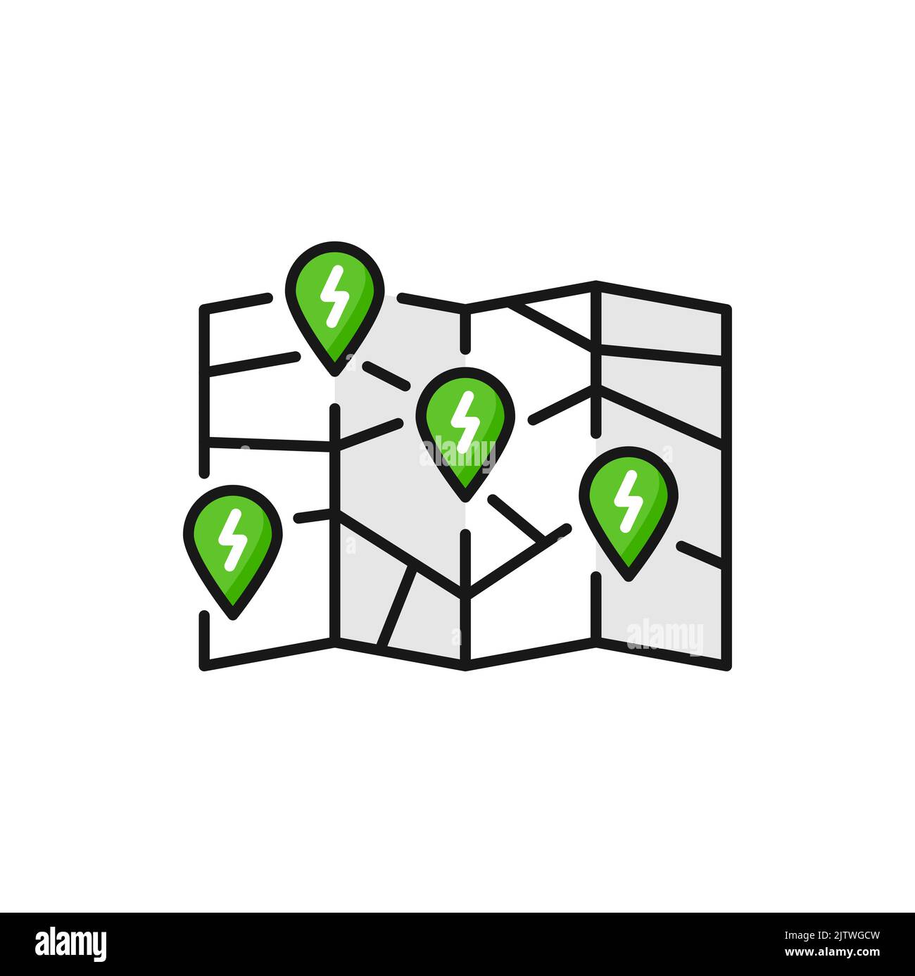 EV charging stations map or network isolated color icon. Vector