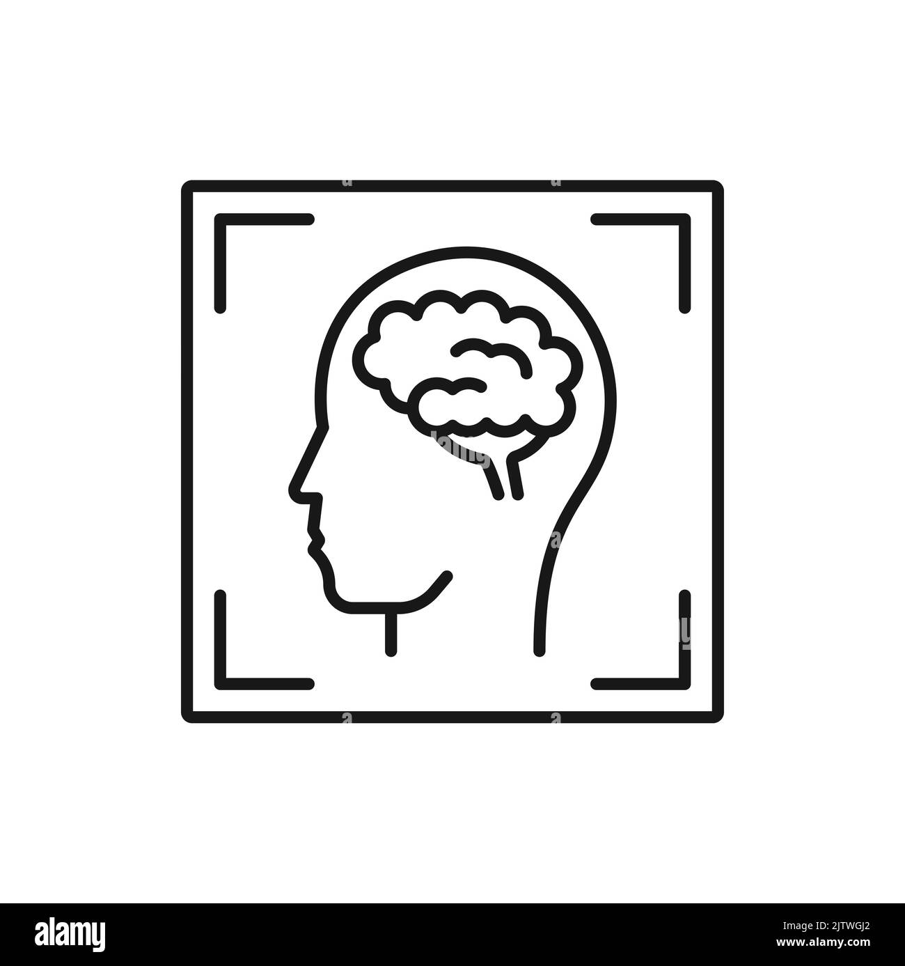 Brain computed tomography scan image isolated outline icon. Vector scan of person head. MRI diagnostic magnetic resonance tomography picture Stock Vector