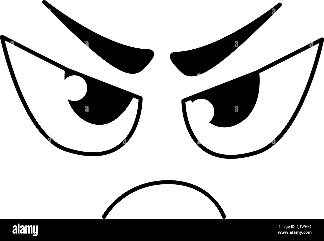 Gloomy smile face emoticon, cartoon line emoji. Vector isolated sullen