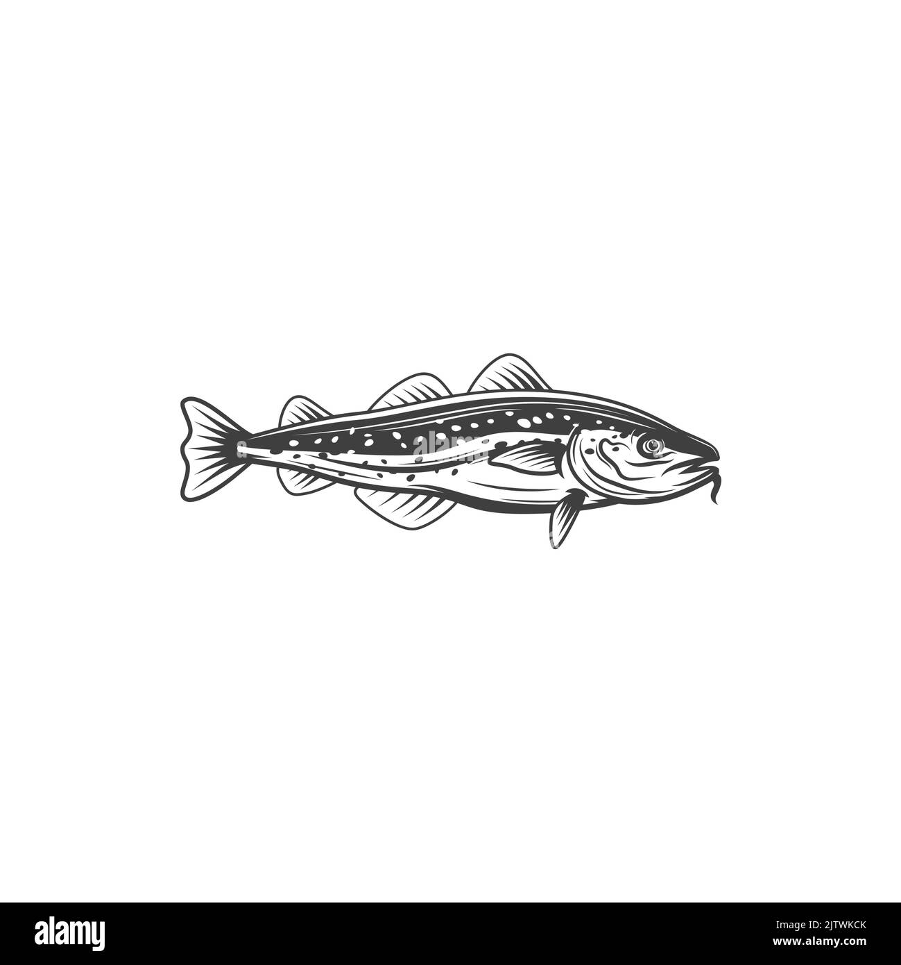 Horse mackerel with flounders, mackerel fishing sport emblem isolated monochrome icon. Vector aquatic animal, atlantic tuna bluefish trophy mascot. Scombridae saltwater fish, bluefin tuna, sardine Stock Vector