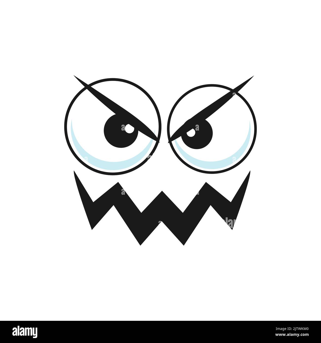 Cartoon villain face vector emoji with angry eyes and sharp teeth