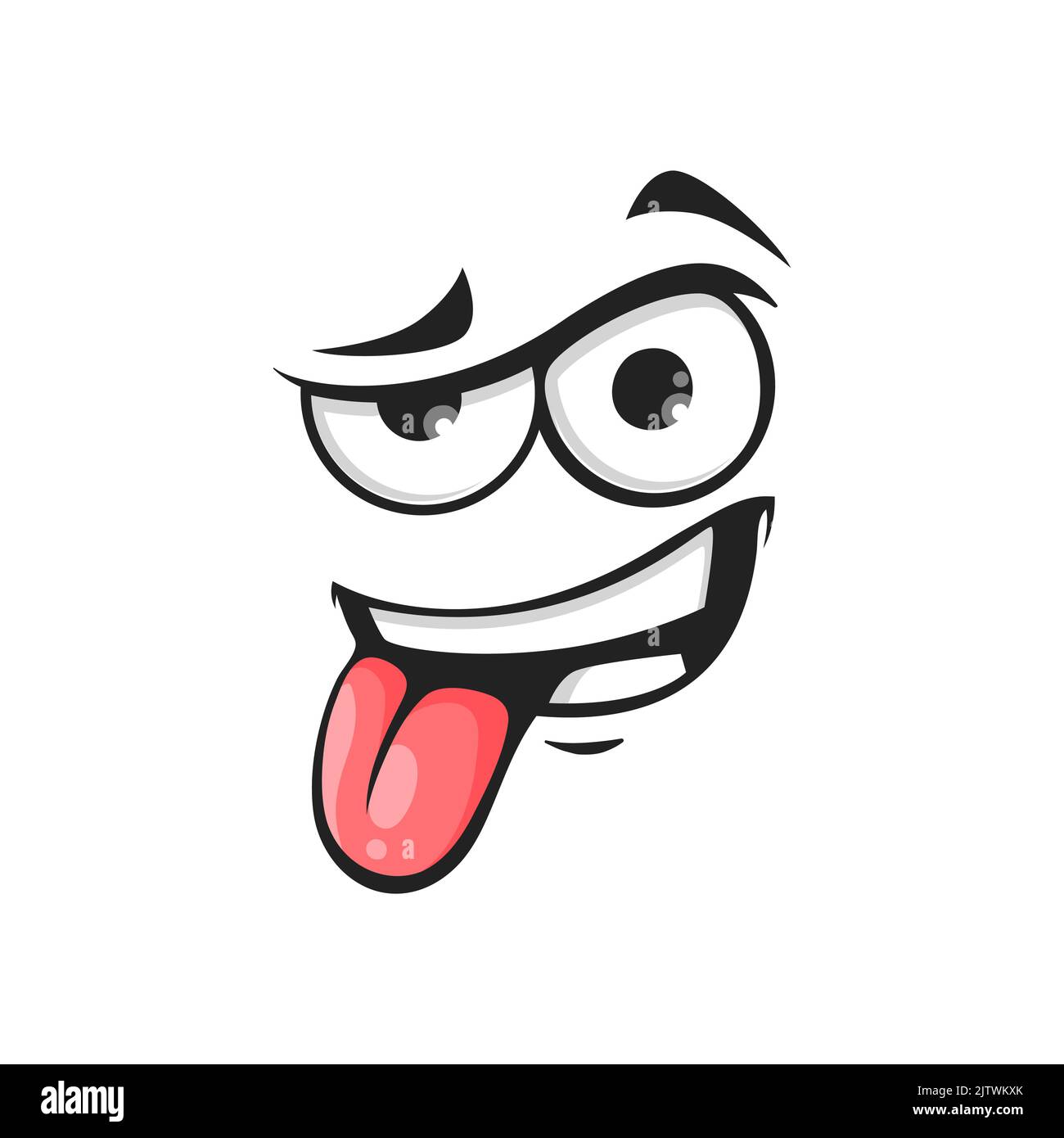 Cartoon face show pink tongue, vector naughty comic character teasing