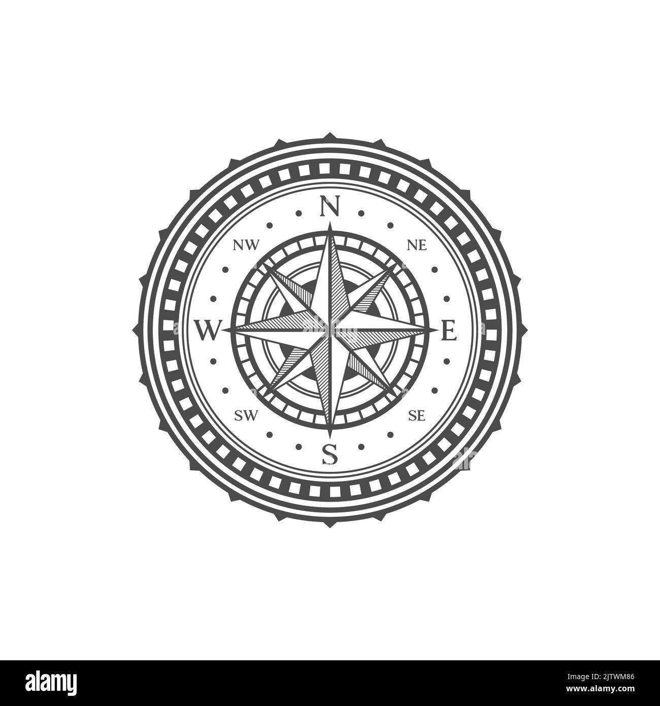 Medieval compass sign, geography symbol. Travel direction icon