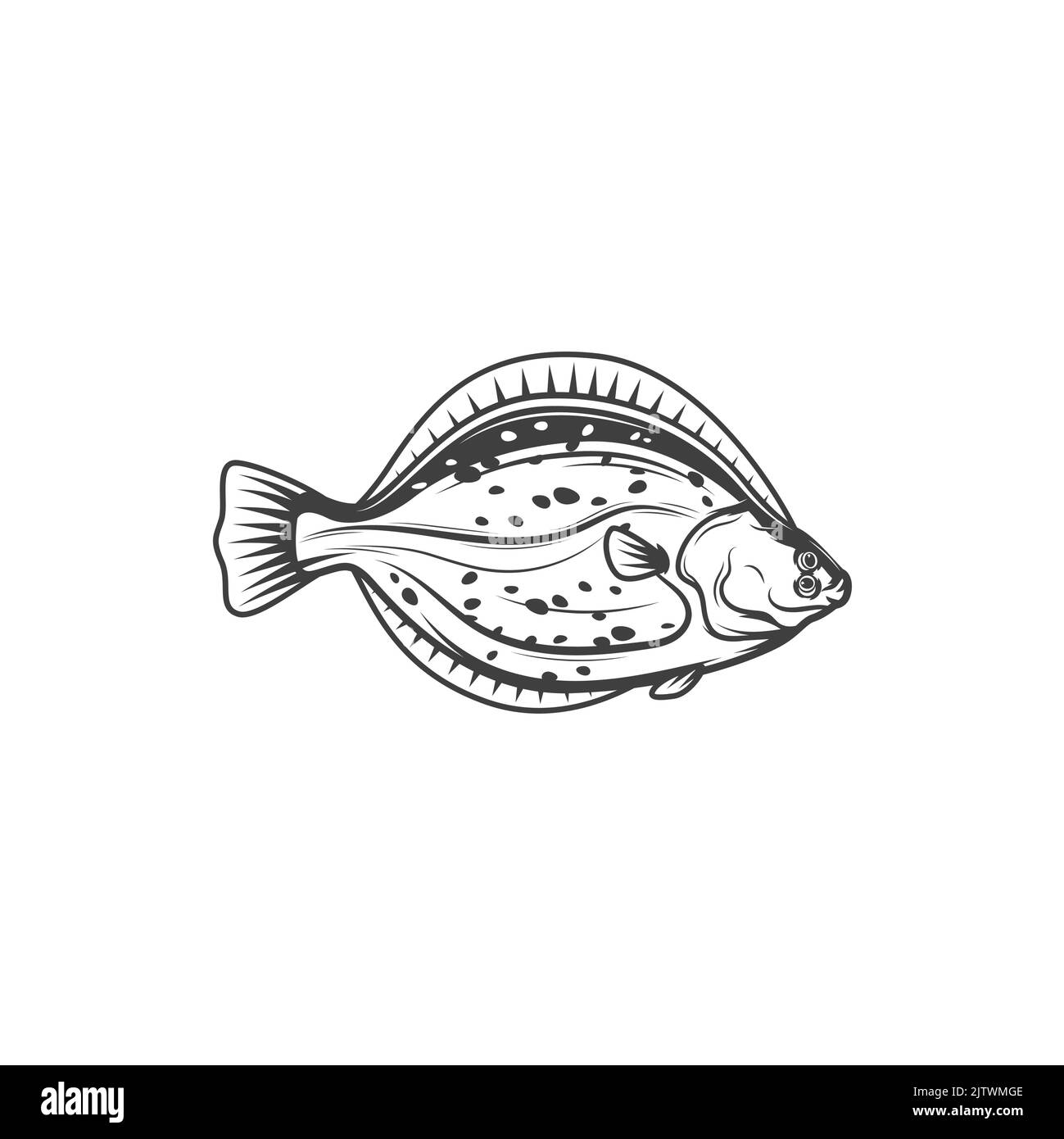 Flounder fish, sea food and fishing vector icon. Ocean flatfish