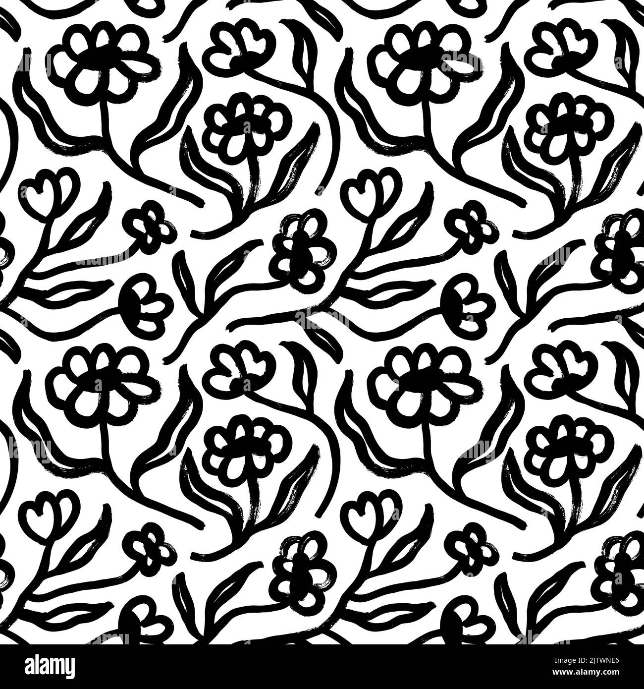 Hand drawn black flowers vector seamless pattern Stock Vector Image ...