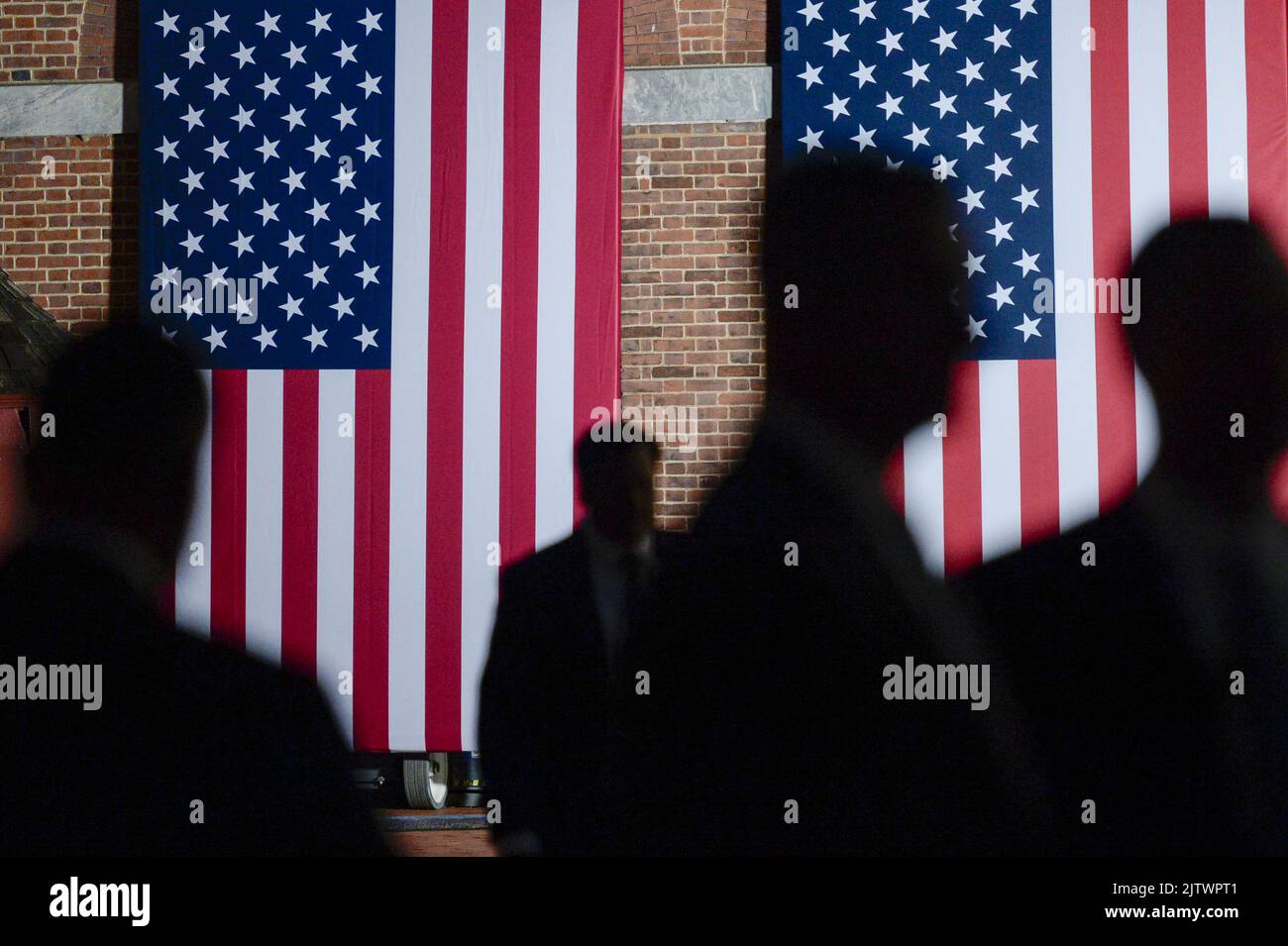 Philadelphia, United States. 01st Sep, 2022. Members of Secret Service stand in preparation for President Joe Biden's prime-time speech addressing the fight for, and threats to, democracy within the nation outside Independence National Historic Park in Philadelphia, Pennsylvania on Thursday, September 1, 2022. Pennsylvania is a battleground state for Democrats in the upcoming November midterm elections. Photo by Bonnie Cash/UPI. Credit: UPI/Alamy Live News Stock Photo