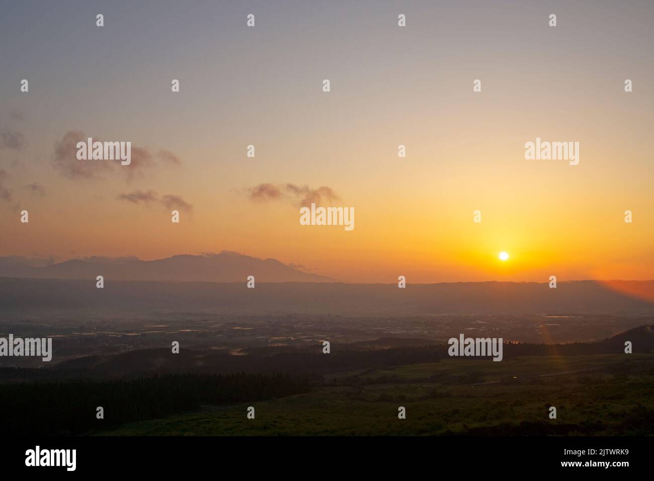 Aso in the Early Morning, Early Summer, Kumamoto Prefecture, Japan Stock Photo