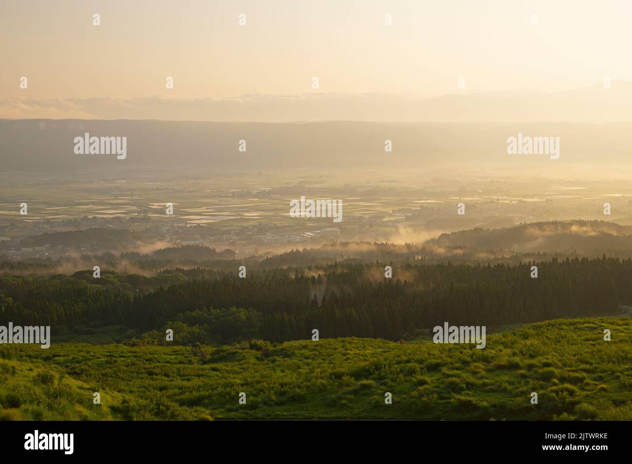 Aso in the Early Morning, Early Summer, Kumamoto Prefecture, Japan Stock Photo