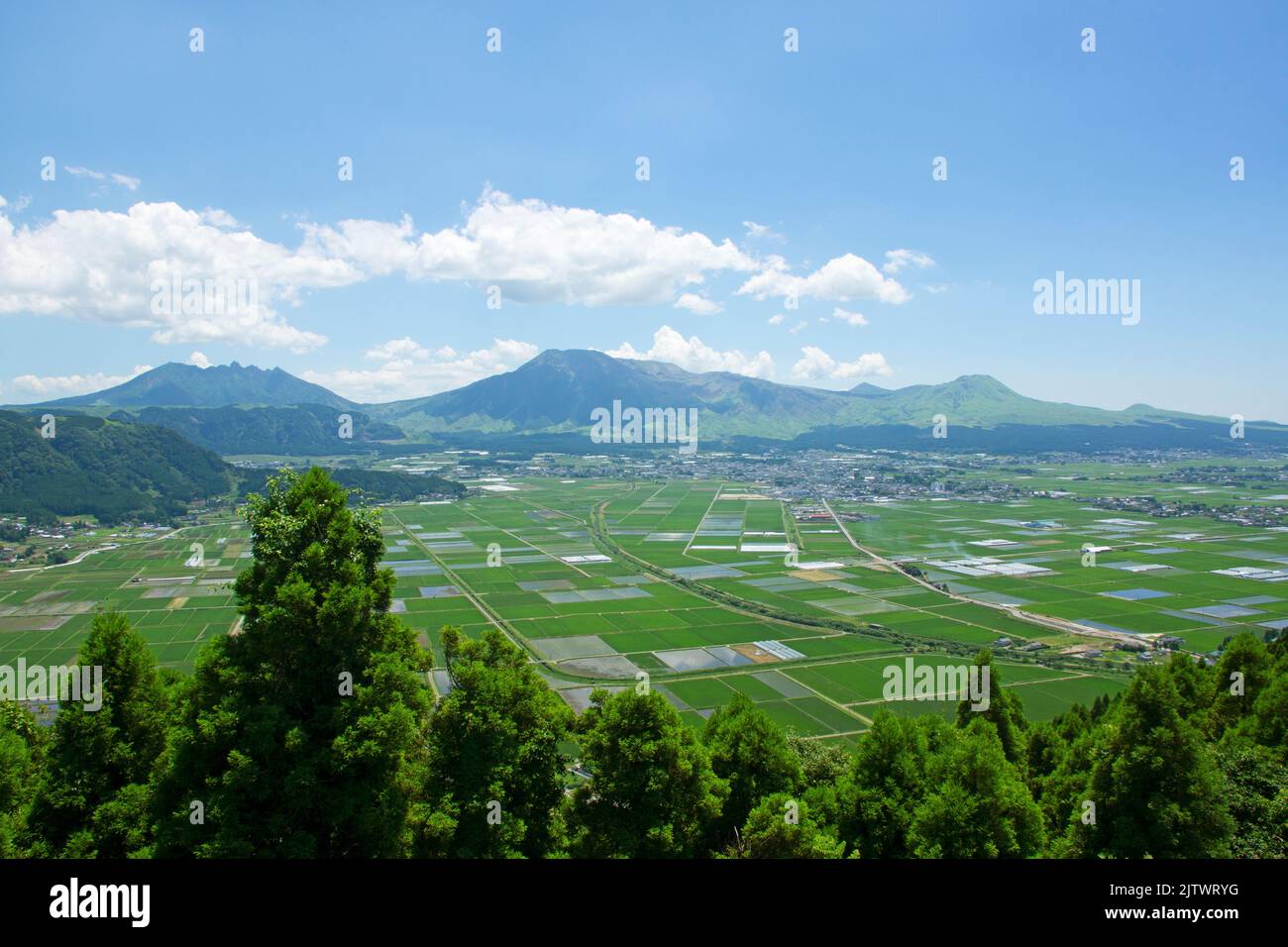Mt. Aso from Shiroyama Observatory, Kumamoto Prefecture, Japan Stock Photo