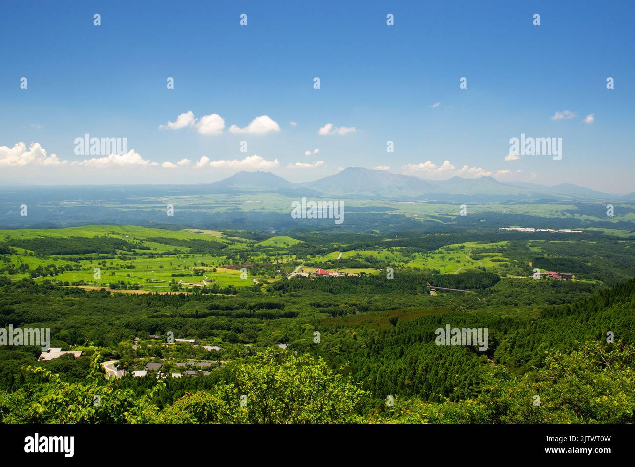 Grassland in Aso, view from Yamanami Highway, Kumamoto Prefecture, Japan Stock Photo