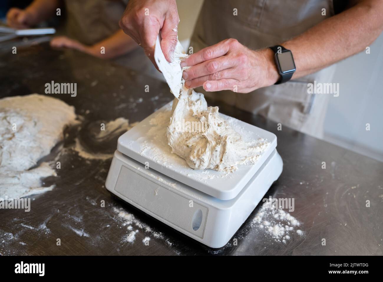 https://c8.alamy.com/comp/2JTWTDG/the-process-of-making-bread-dividing-the-wheat-dough-into-pieces-front-view-2JTWTDG.jpg