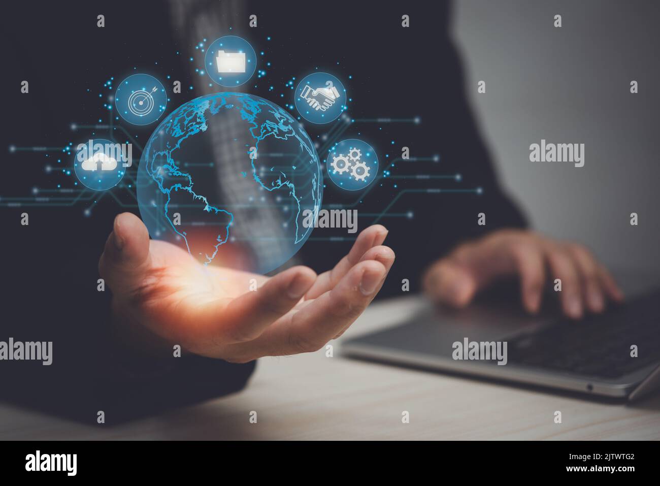 Big data technology connect global internet network information cyberspace icon business concept. Stock Photo