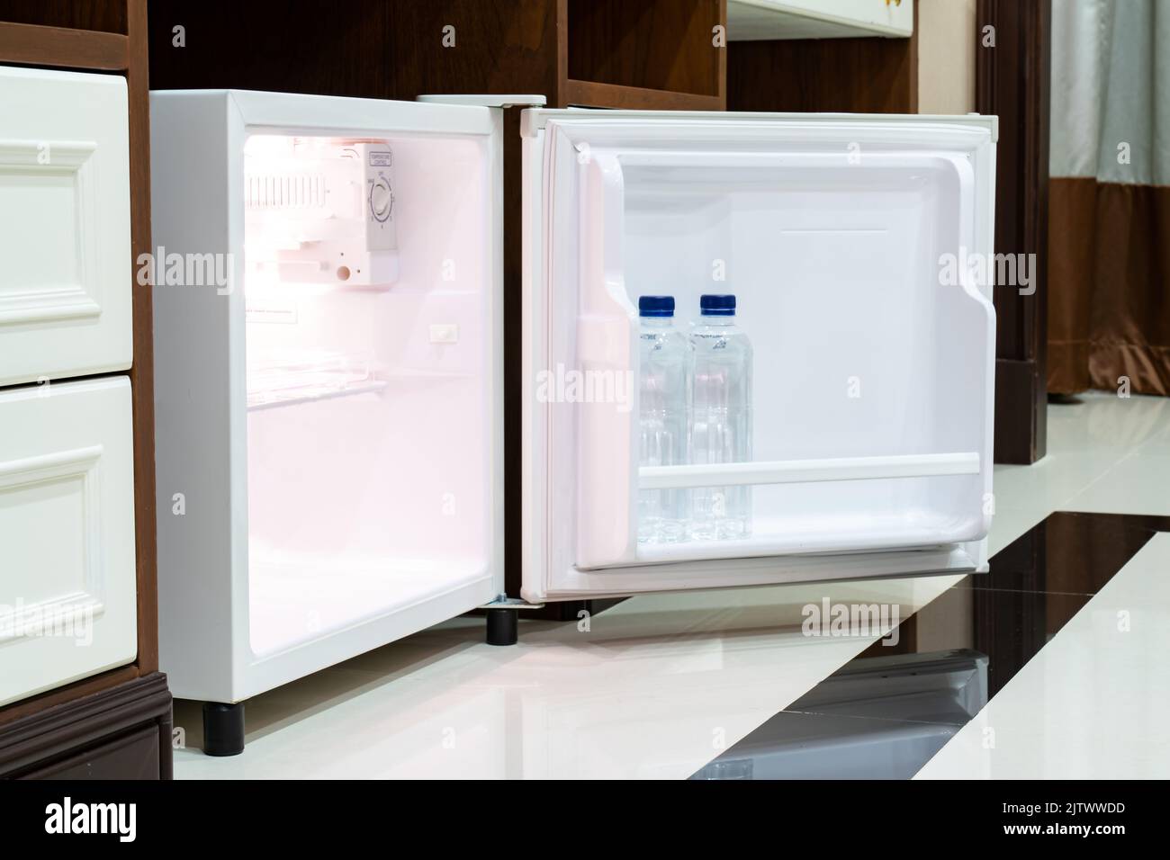 Refrigerator fridge mini size under the table counter with wooden desk