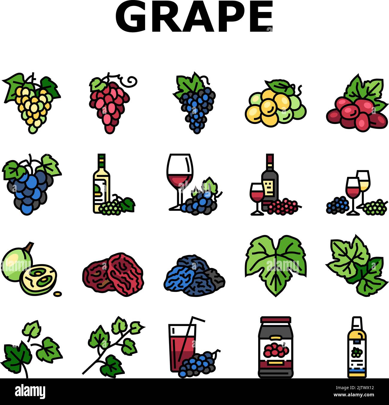 grape wine bunch fruit green icons set vector Stock Vector Image & Art ...