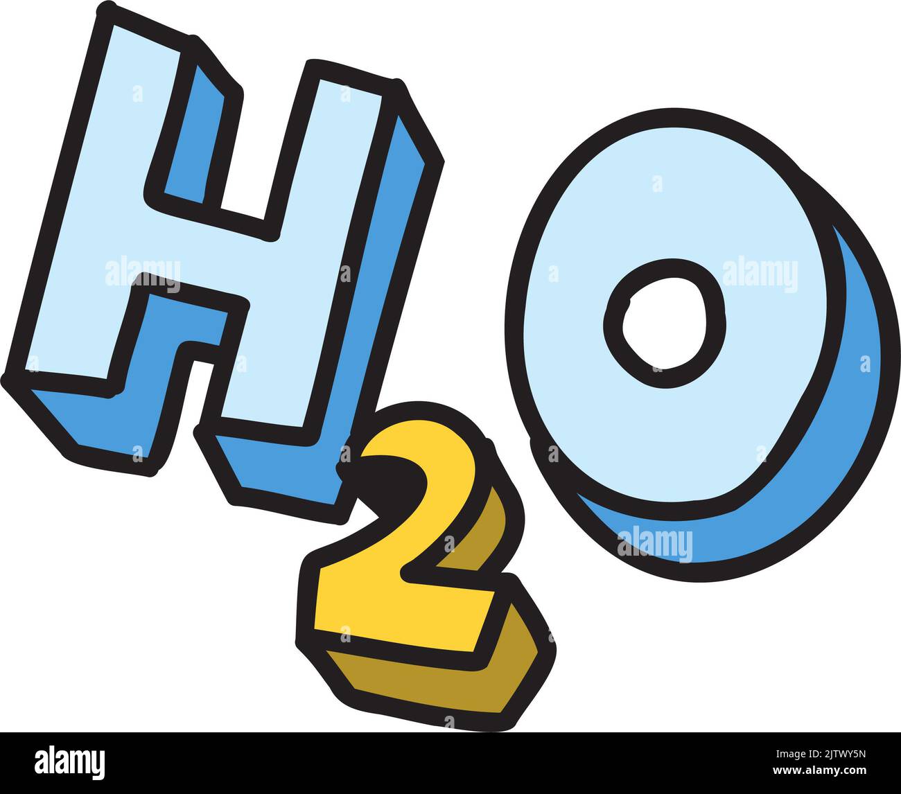 Hand Drawn H2O water letters illustration on transparent background Stock Photo