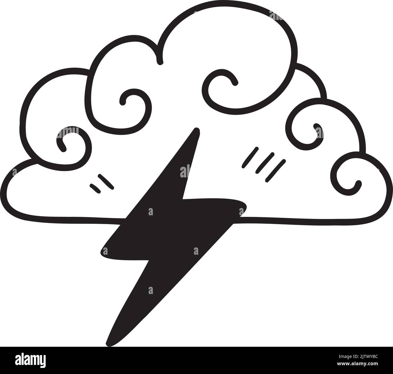 Hand Drawn cute clouds and lightning illustration on transparent ...