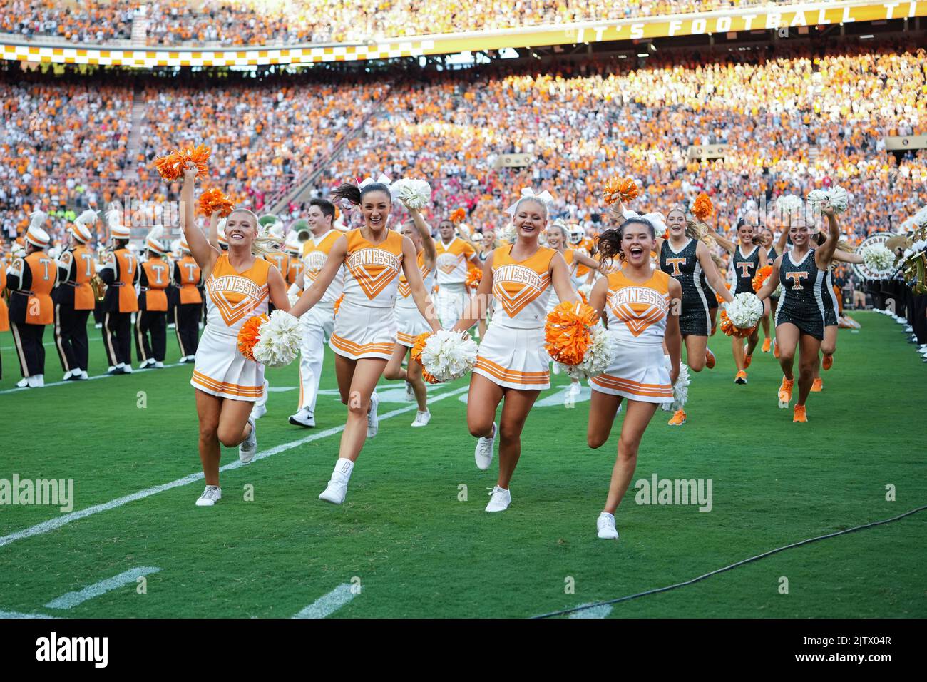 September 1, 2022: Tennessee Volunteers cheerleaders take the field before the NCAA football game between the University of Tennessee Volunteers and the Ball State Cardinals at Neyland Stadium in Knoxville TN Tim Gangloff/CSM Stock Photo