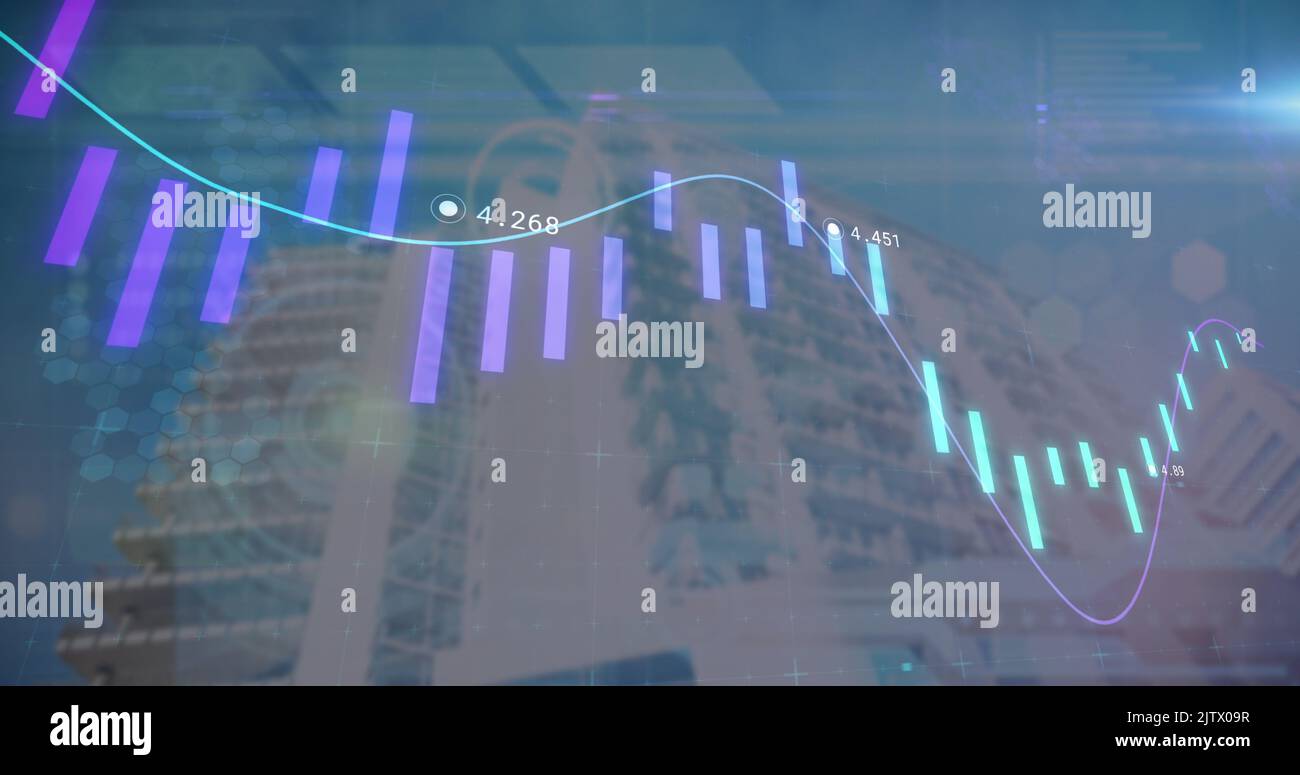 Image of data processing over modern building Stock Photo