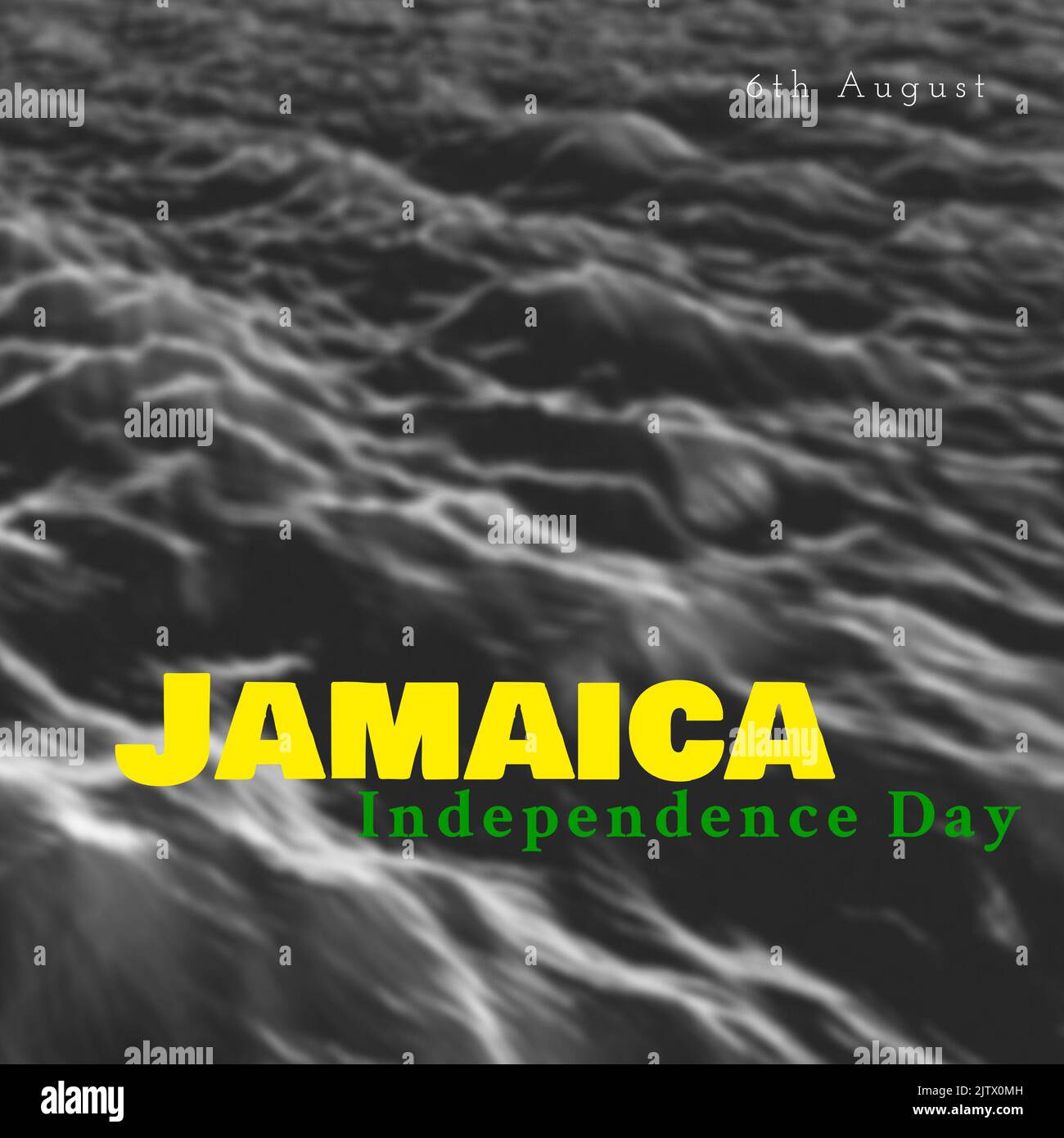 Digital composite of 6th august and jamaica independence day text against waves splashing in sea Stock Photo