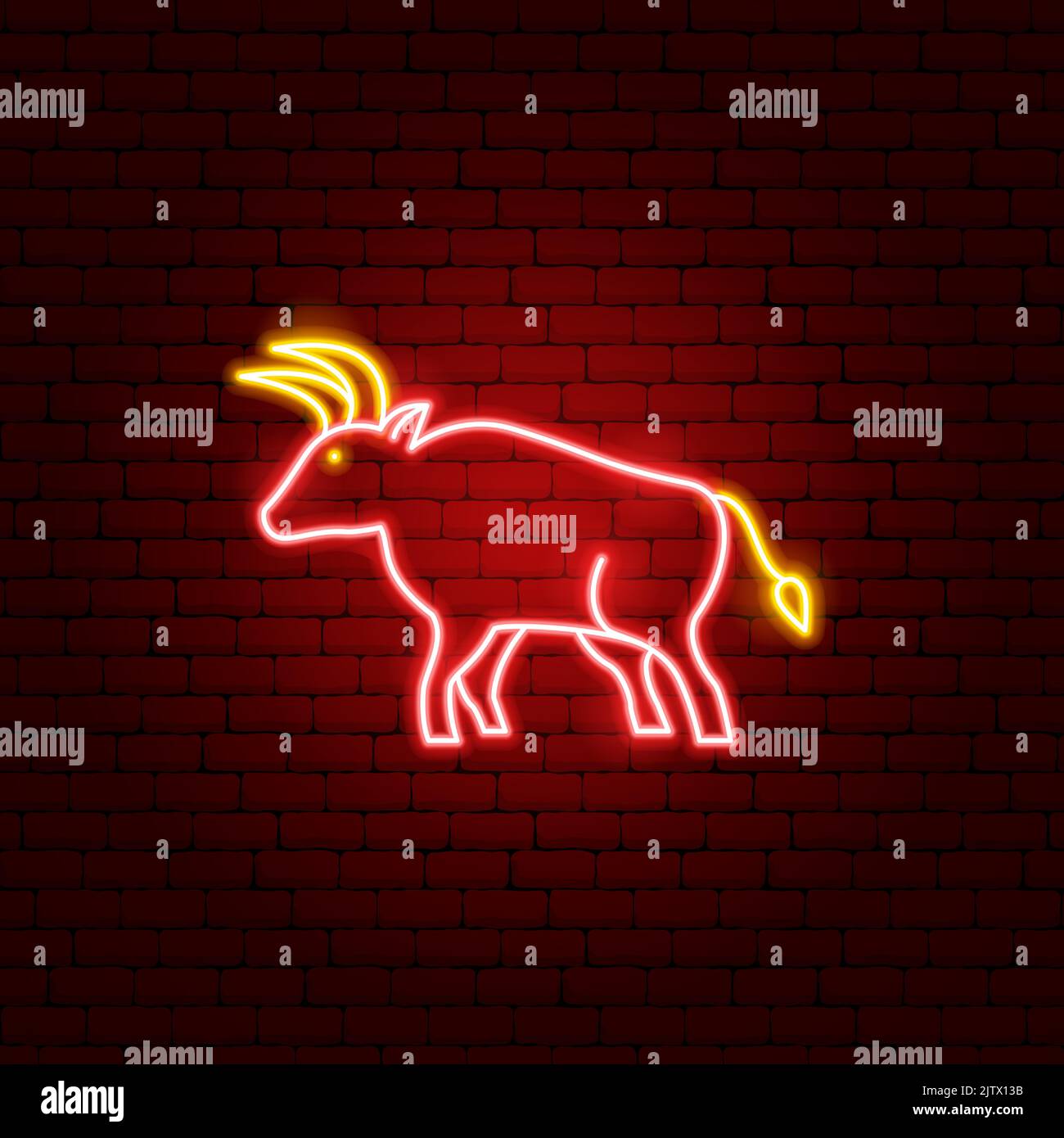 Ox Chinese Zodiac Neon Stock Vector