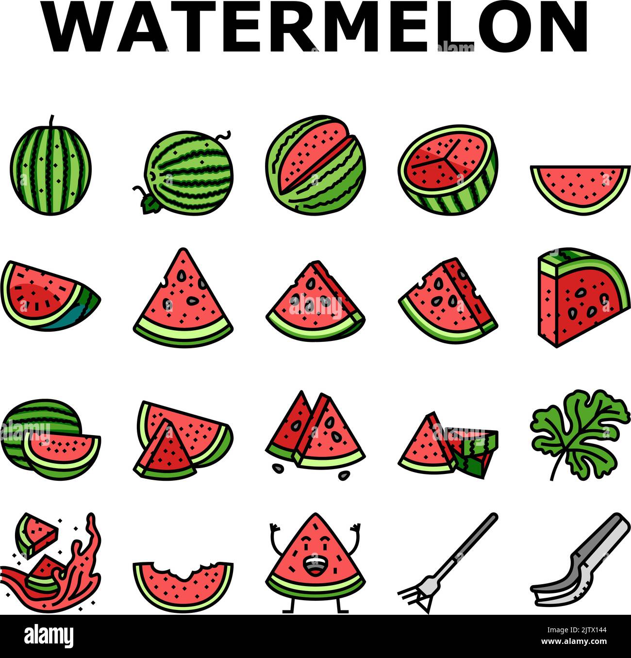 watermelon summer fruit slice icons set vector Stock Vector Image & Art ...