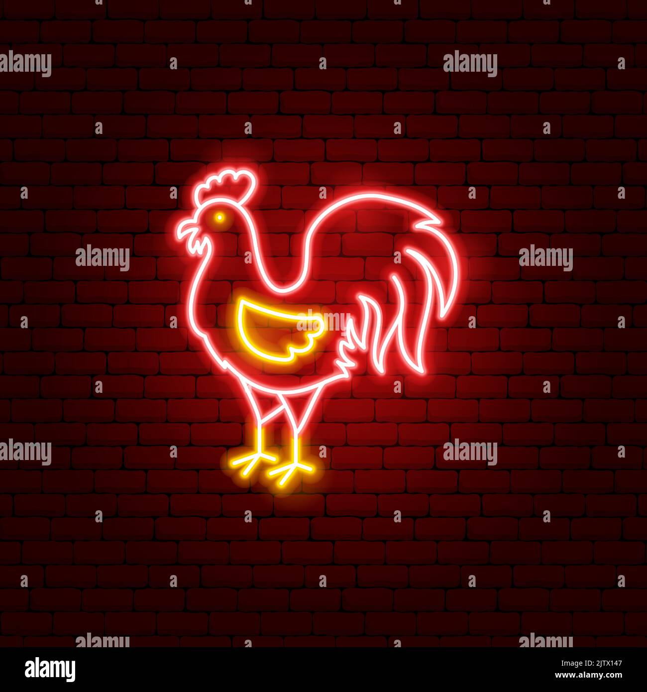 Chicken Chinese Zodiac Neon Stock Vector